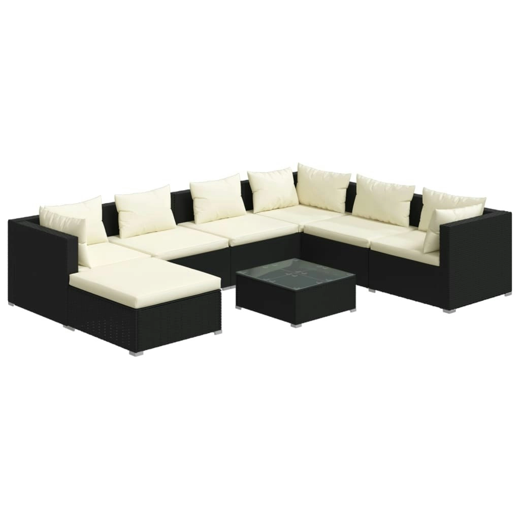 8 Piece Garden Lounge Set with Cushions Poly Rattan Black 3101847