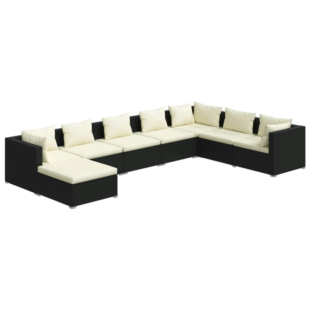 8 Piece Garden Lounge Set with Cushions Poly Rattan Black 3101855