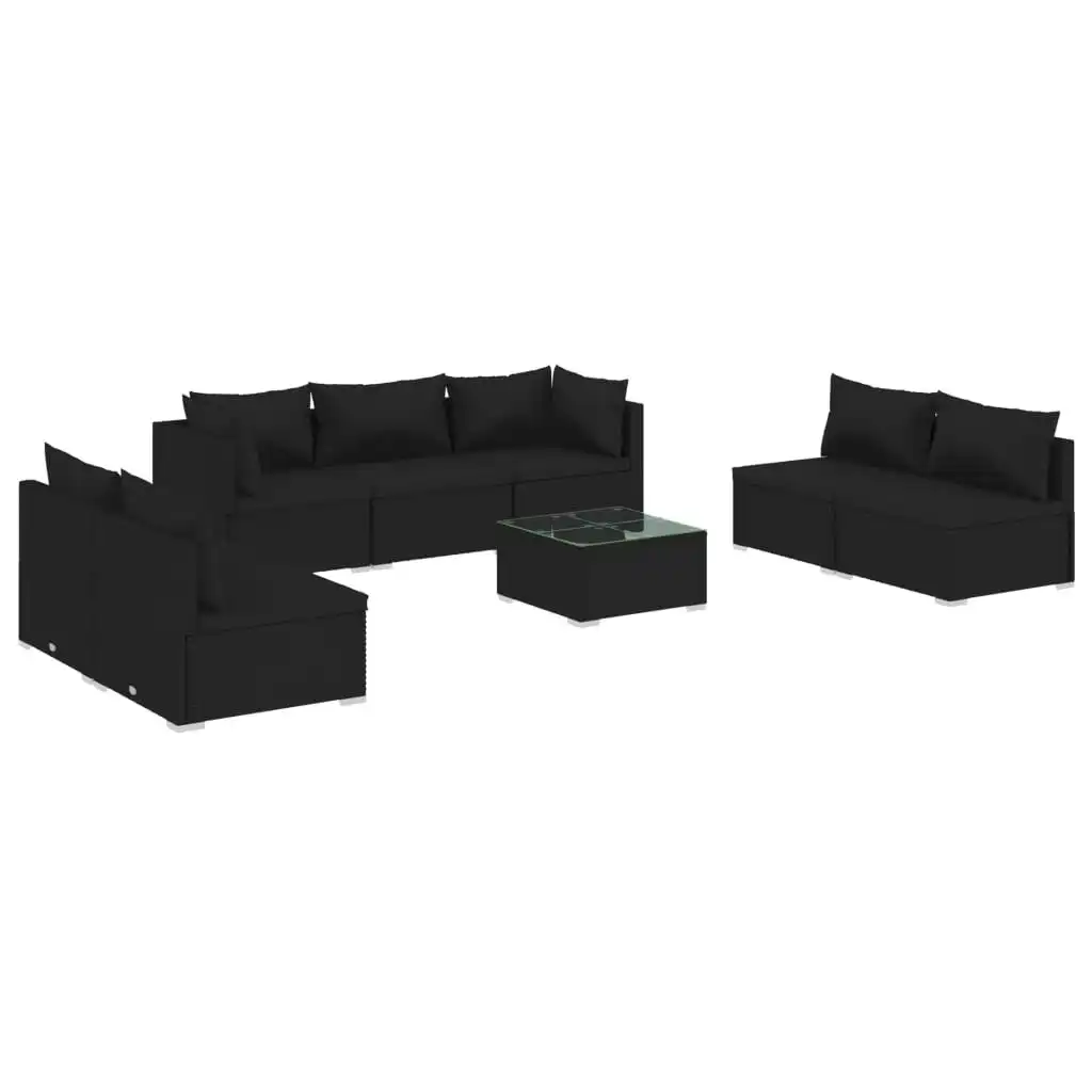 8 Piece Garden Lounge Set with Cushions Poly Rattan Black 3102240