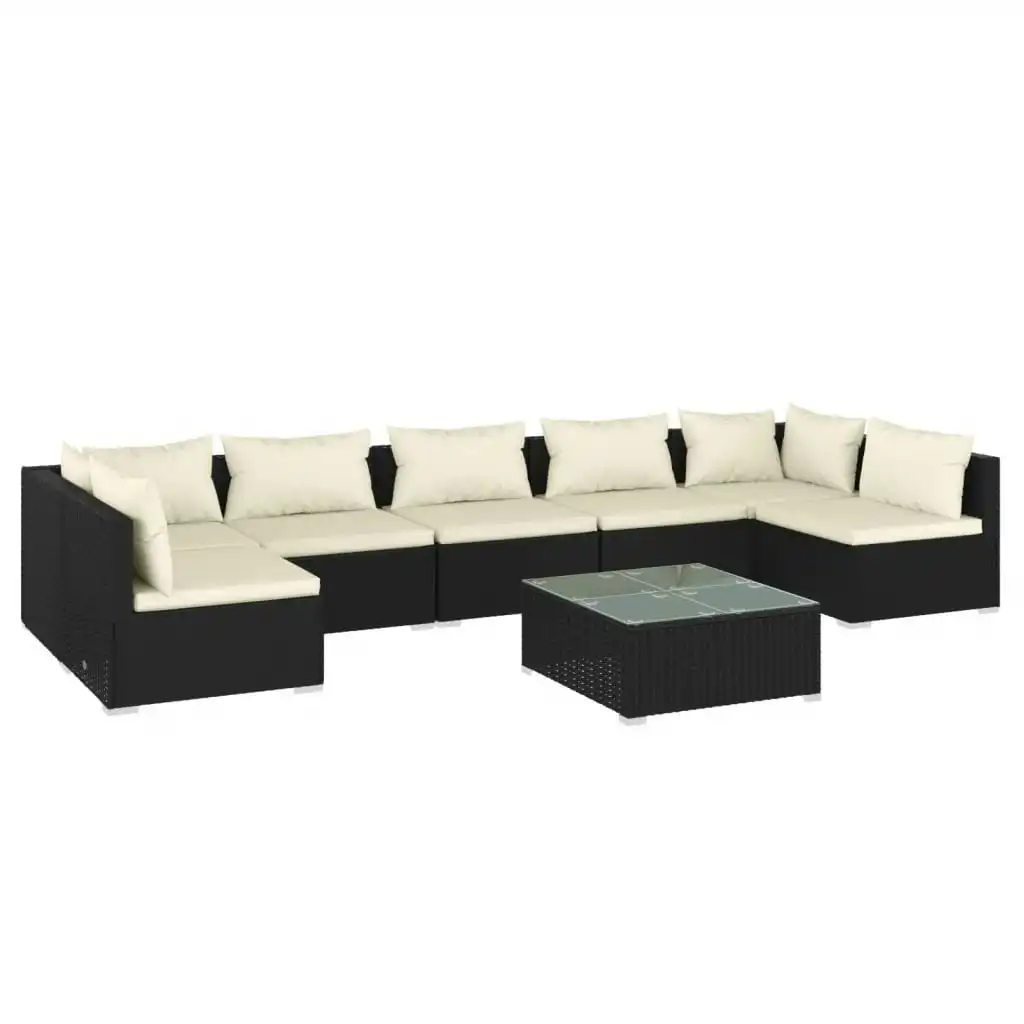 8 Piece Garden Lounge Set with Cushions Poly Rattan Black 3101895