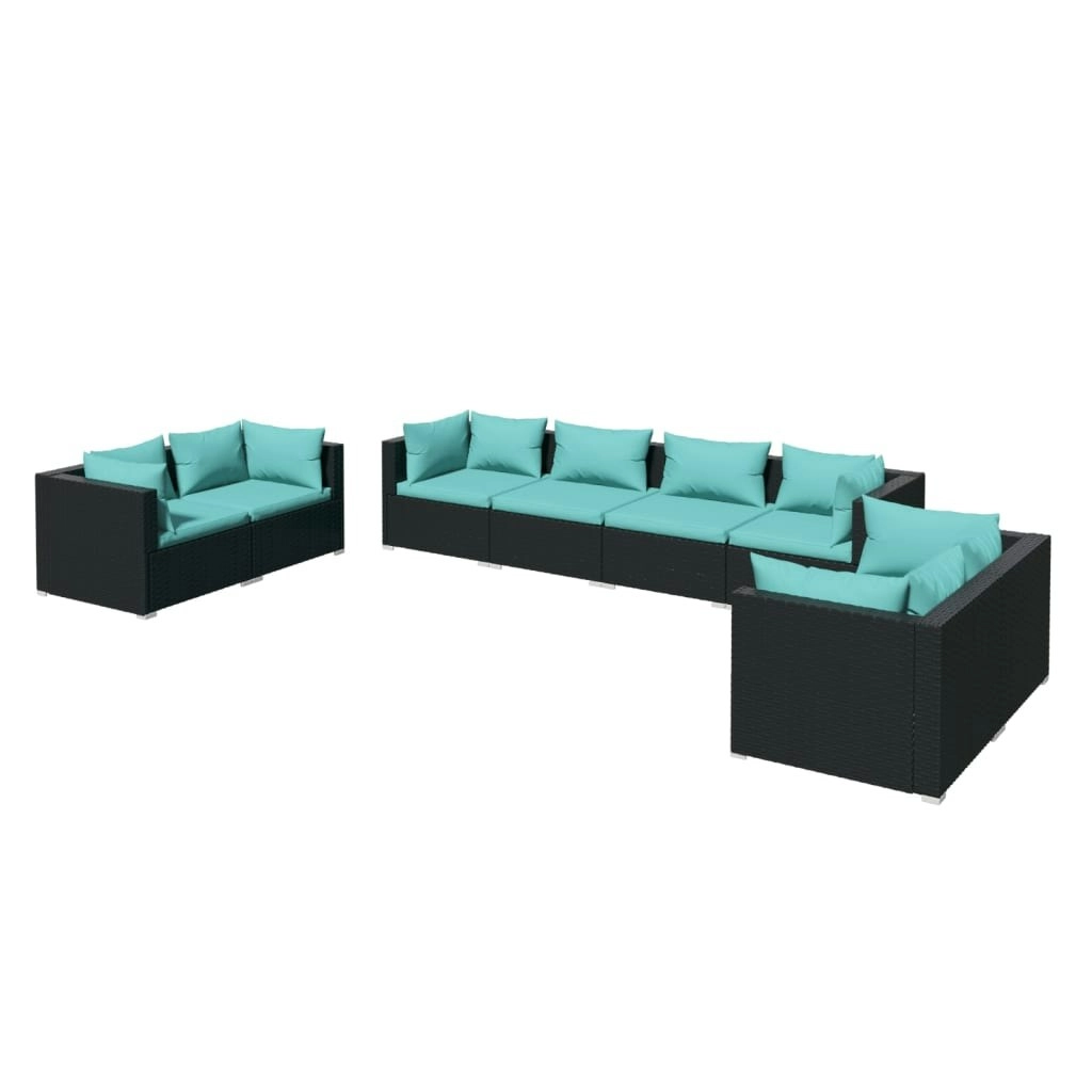 8 Piece Garden Lounge Set with Cushions Poly Rattan Black 3102281