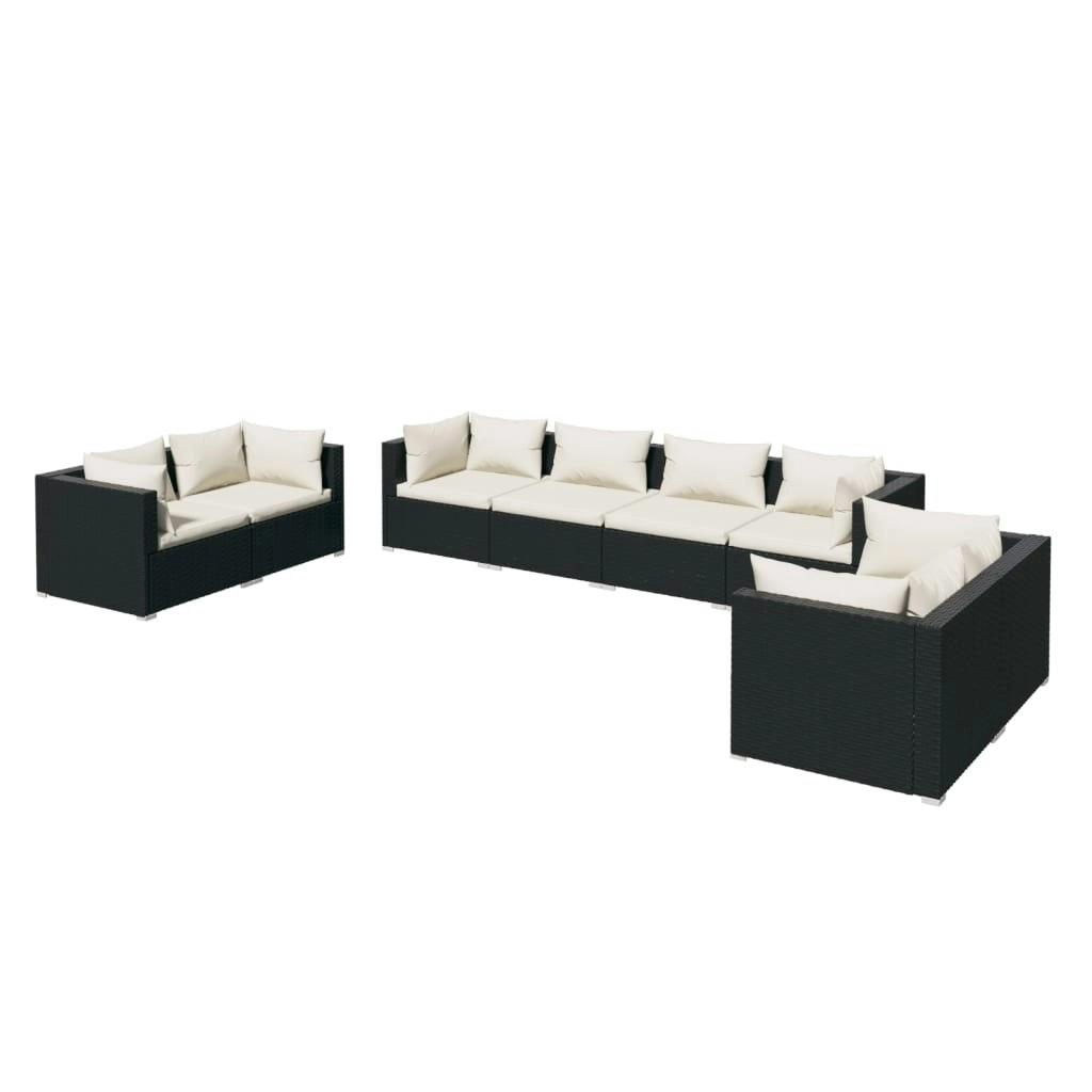 8 Piece Garden Lounge Set with Cushions Poly Rattan Black 3102279