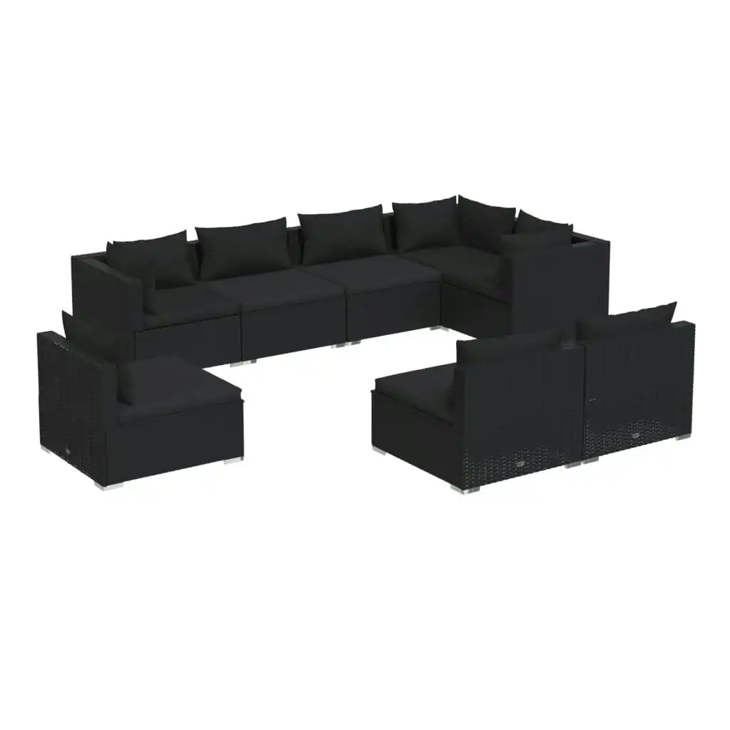 8 Piece Garden Lounge Set with Cushions Poly Rattan Black 3102544