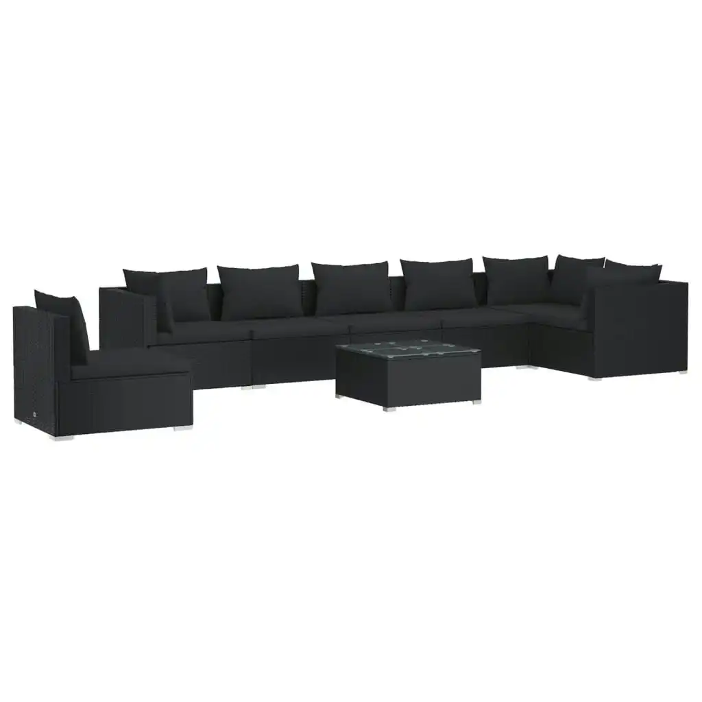 8 Piece Garden Lounge Set with Cushions Poly Rattan Black 3102344