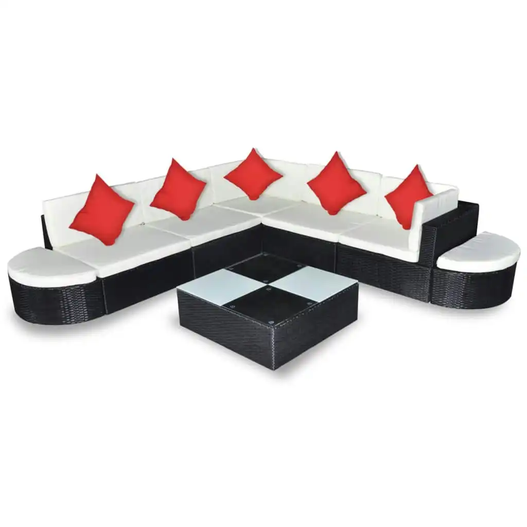 8 Piece Garden Lounge Set with Cushions Poly Rattan Black 41267