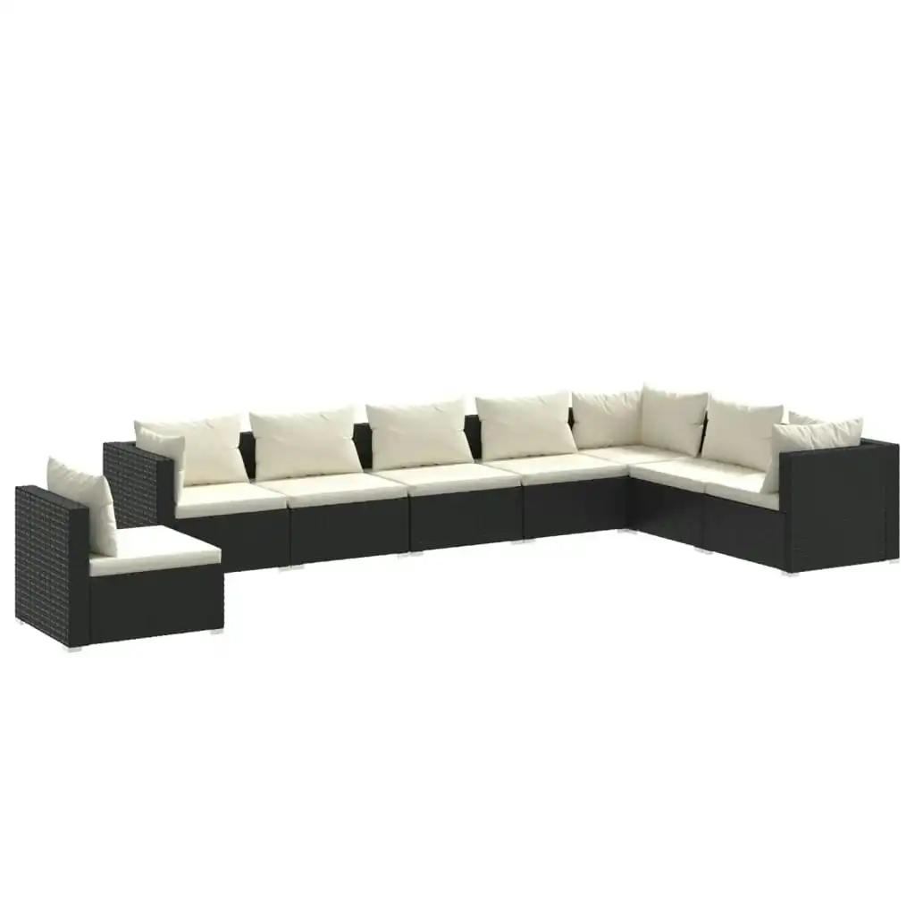 8 Piece Garden Lounge Set with Cushions Poly Rattan Black 3102367