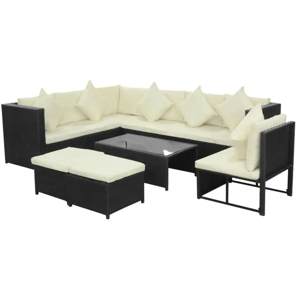 8 Piece Garden Lounge Set with Cushions Poly Rattan Black 42897