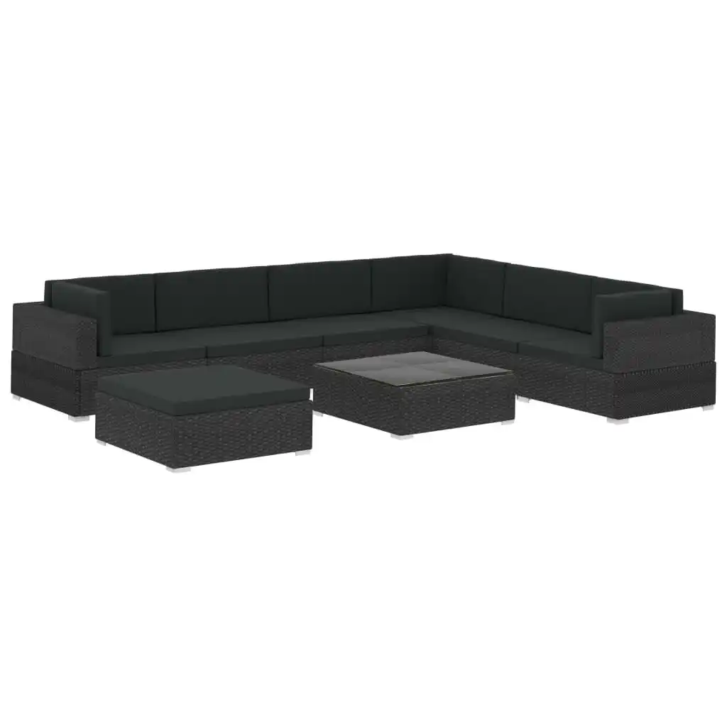 8 Piece Garden Lounge Set with Cushions Poly Rattan Black 46749