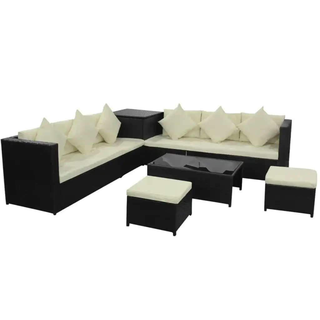 8 Piece Garden Lounge Set with Cushions Poly Rattan Black 42899