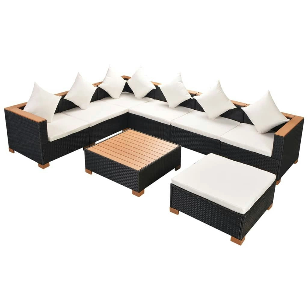 8 Piece Garden Lounge Set with Cushions Poly Rattan Black 42758