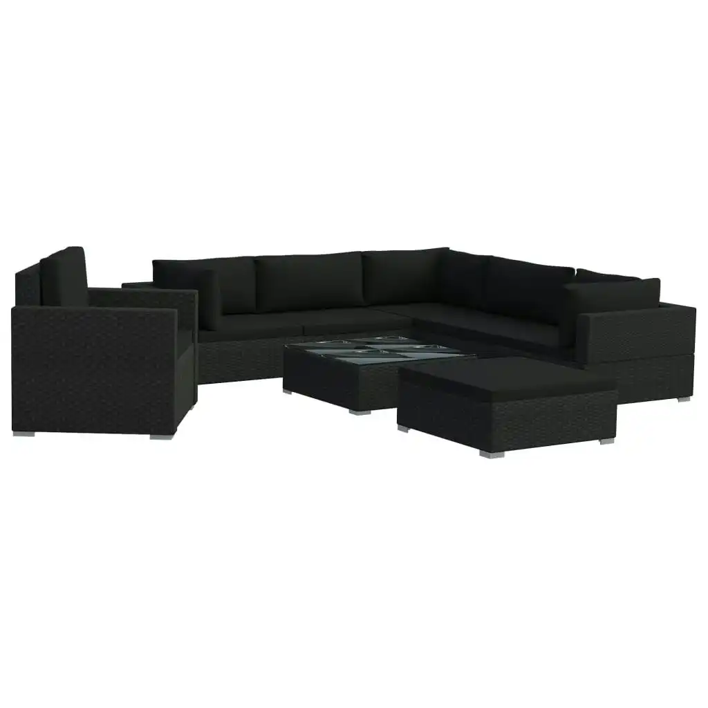 8 Piece Garden Lounge Set with Cushions Poly Rattan Black 46768