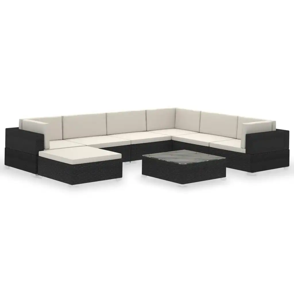 8 Piece Garden Lounge Set with Cushions Poly Rattan Black 41261