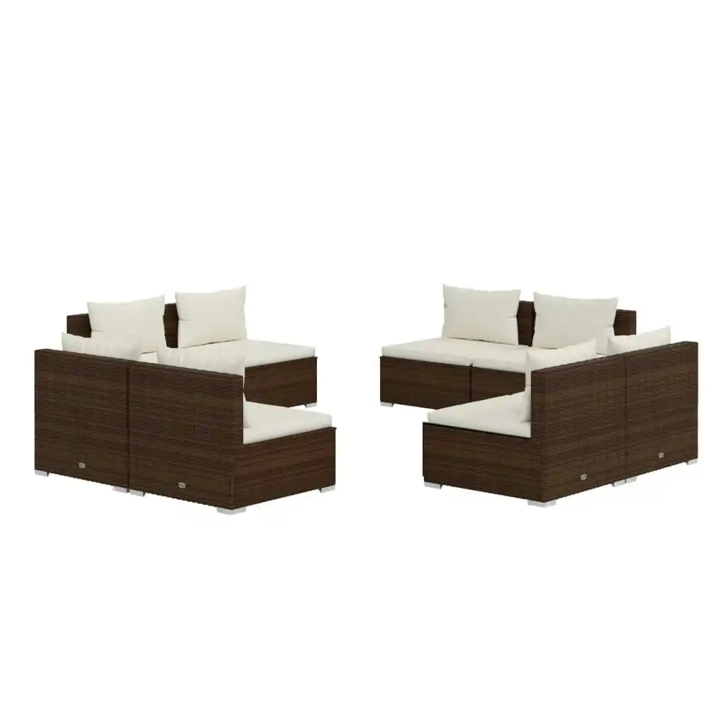 8 Piece Garden Lounge Set with Cushions Poly Rattan Brown 3101538