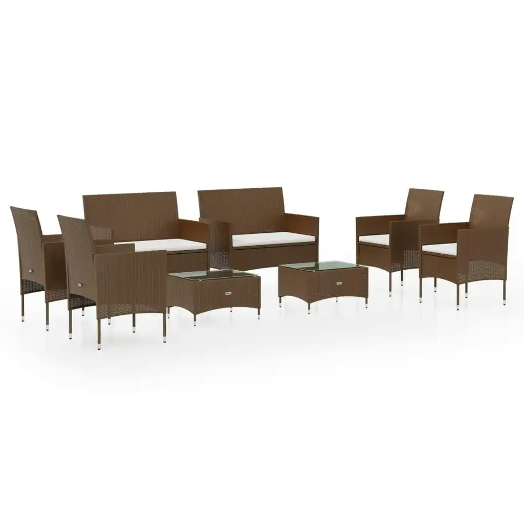 8 Piece Garden Lounge Set with Cushions Poly Rattan Brown 3095957