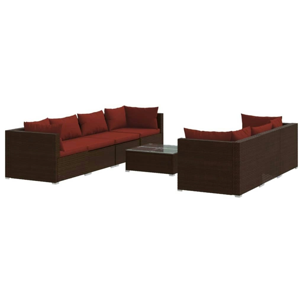 8 Piece Garden Lounge Set with Cushions Poly Rattan Brown 3101507