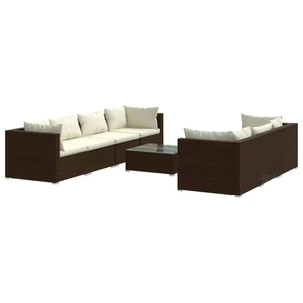 8 Piece Garden Lounge Set with Cushions Poly Rattan Brown 3101506