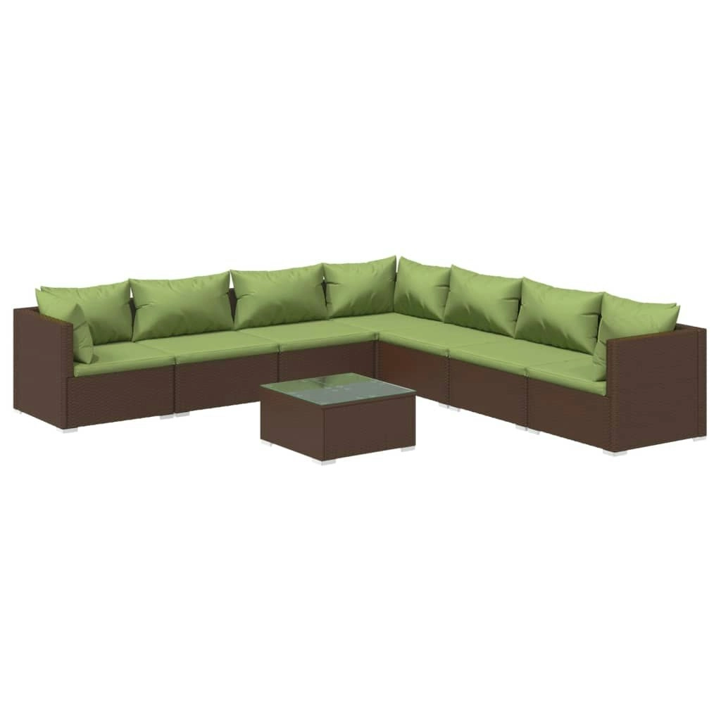 8 Piece Garden Lounge Set with Cushions Poly Rattan Brown 3101764