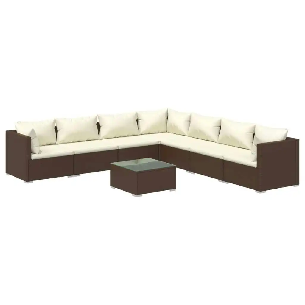 8 Piece Garden Lounge Set with Cushions Poly Rattan Brown 3101762