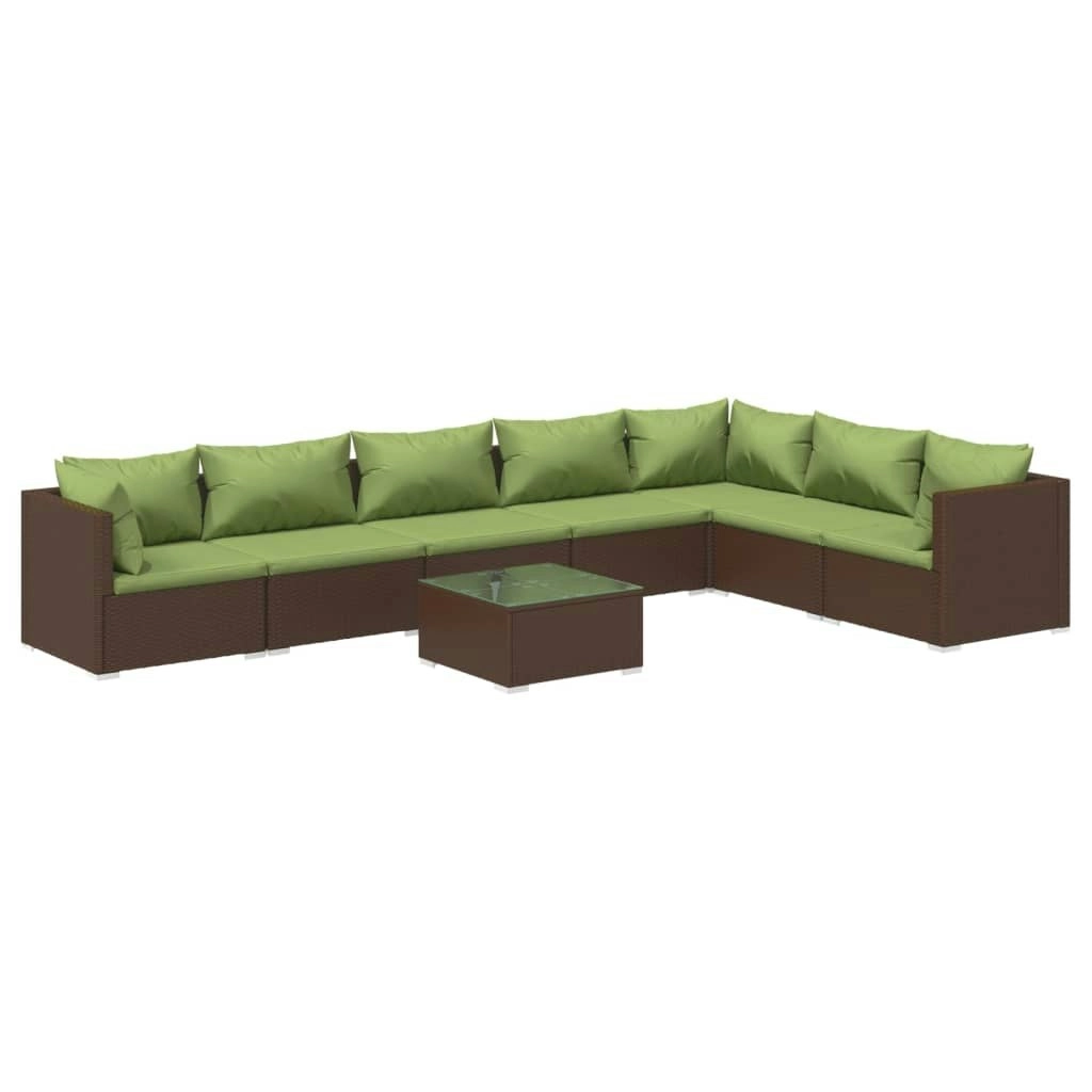 8 Piece Garden Lounge Set with Cushions Poly Rattan Brown 3101756