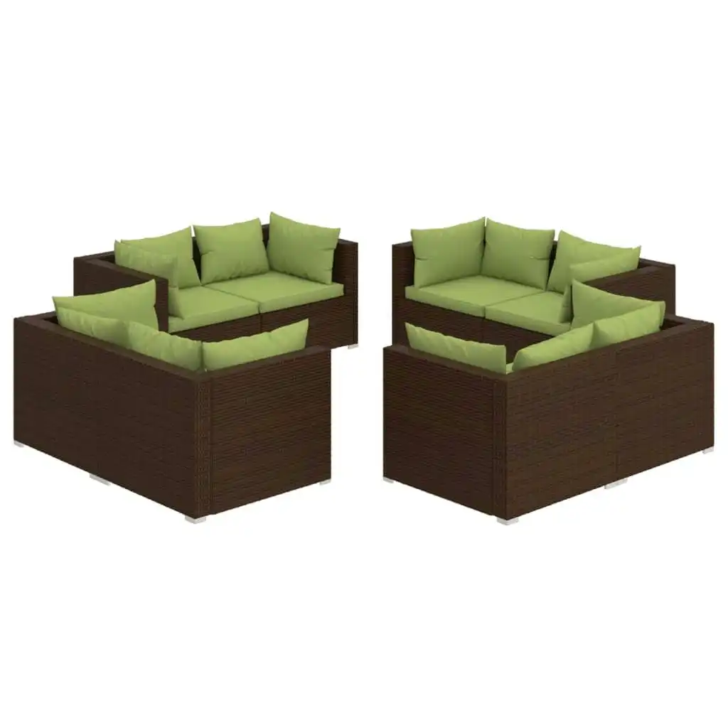 8 Piece Garden Lounge Set with Cushions Poly Rattan Brown 3101556