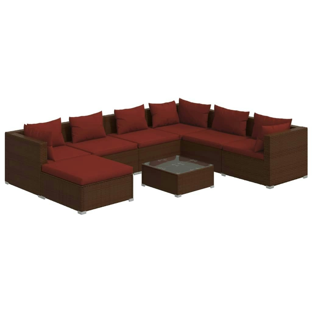 8 Piece Garden Lounge Set with Cushions Poly Rattan Brown 3101851