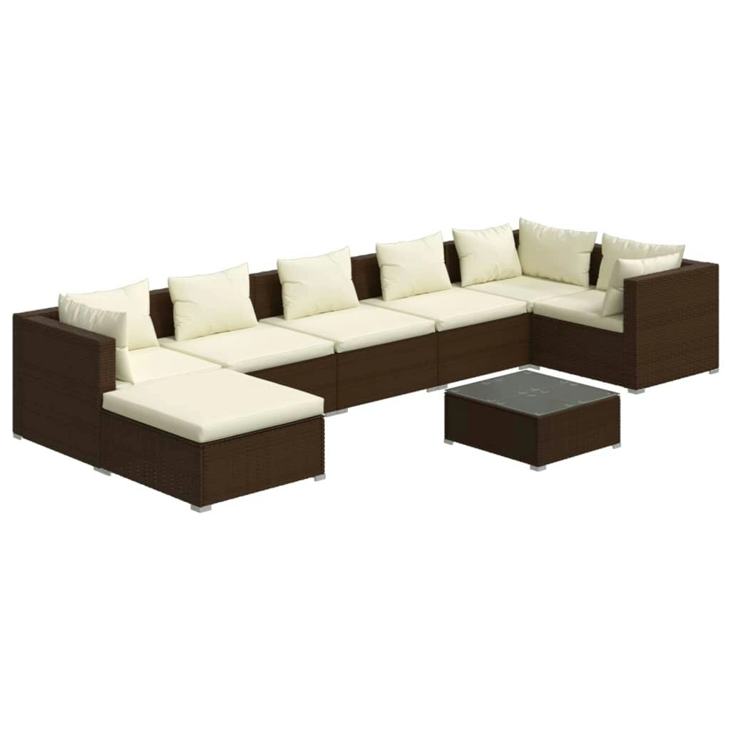 8 Piece Garden Lounge Set with Cushions Poly Rattan Brown 3101842