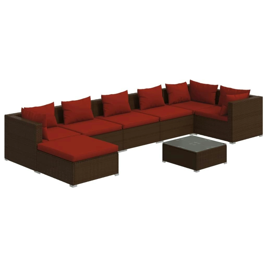 8 Piece Garden Lounge Set with Cushions Poly Rattan Brown 3101843