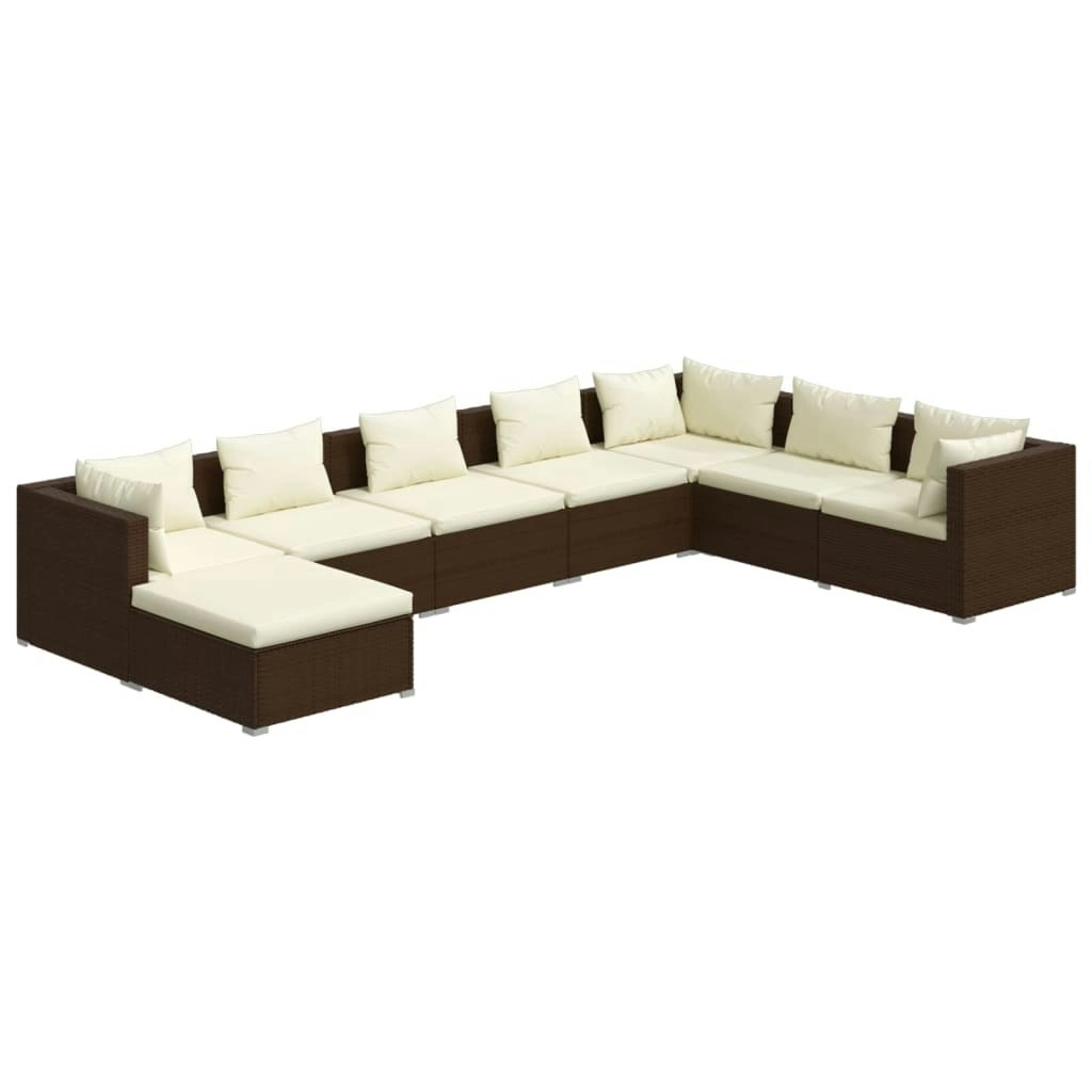 8 Piece Garden Lounge Set with Cushions Poly Rattan Brown 3101858