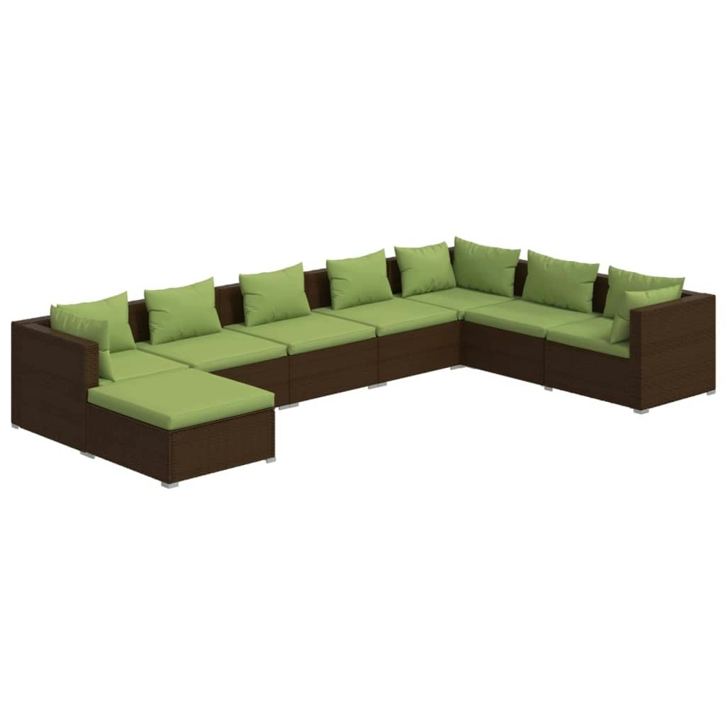 8 Piece Garden Lounge Set with Cushions Poly Rattan Brown 3101860