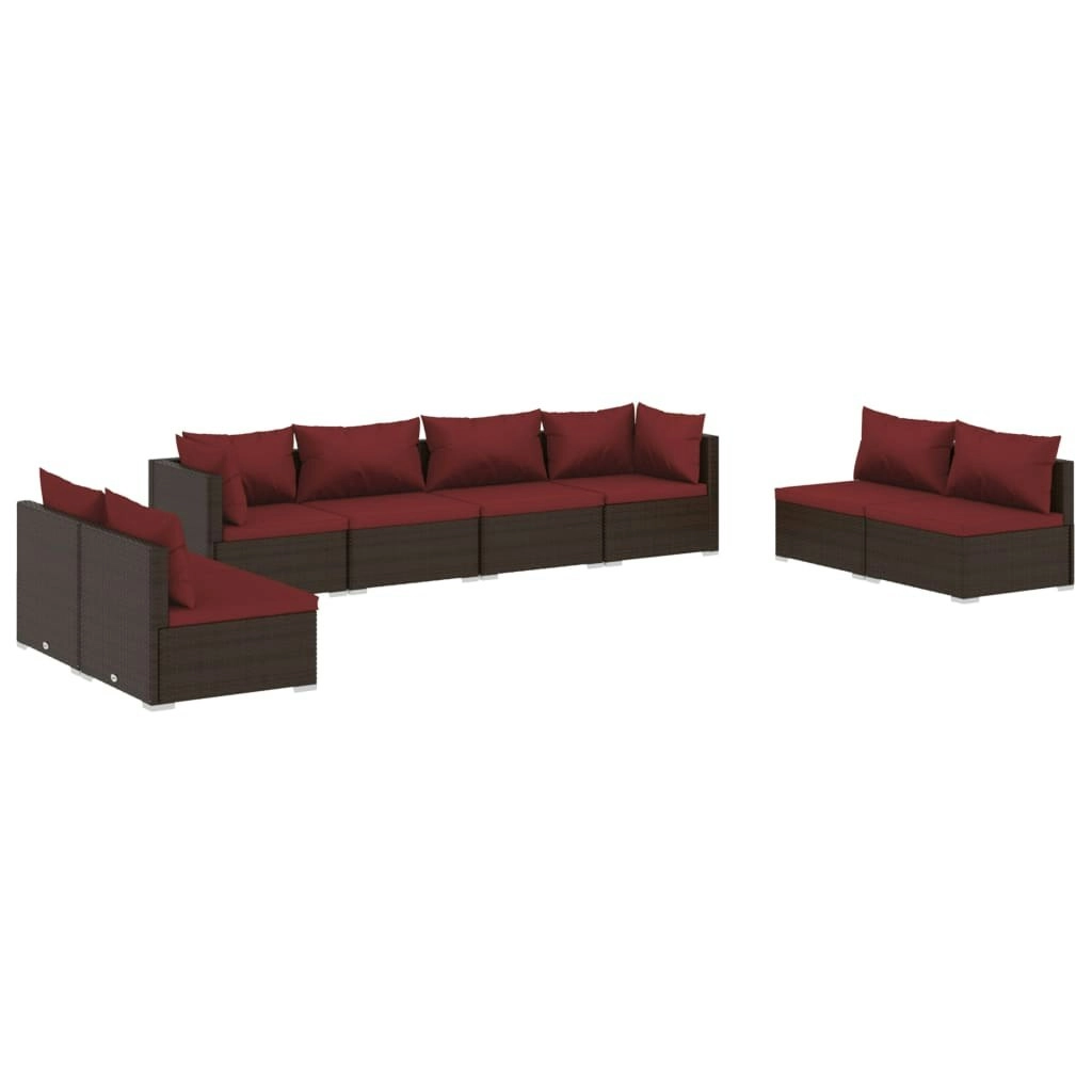 8 Piece Garden Lounge Set with Cushions Poly Rattan Brown 3102251