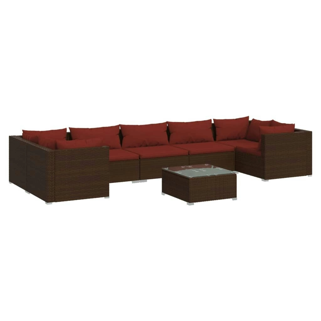 8 Piece Garden Lounge Set with Cushions Poly Rattan Brown 3101963