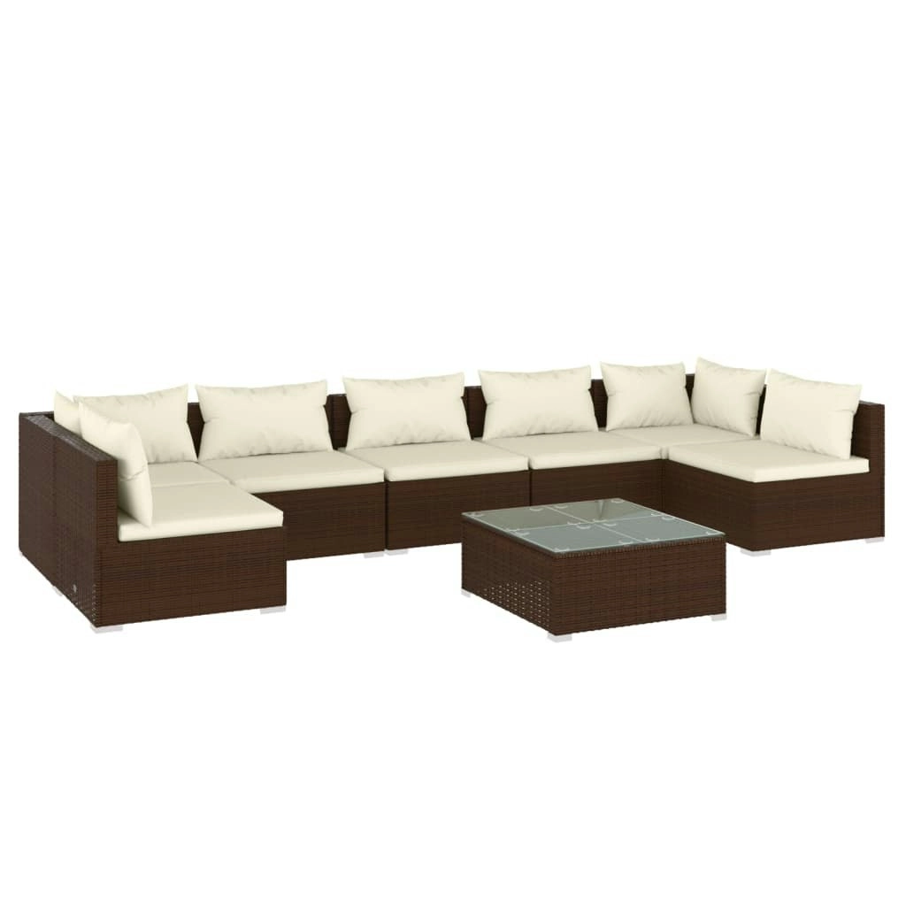 8 Piece Garden Lounge Set with Cushions Poly Rattan Brown 3101898