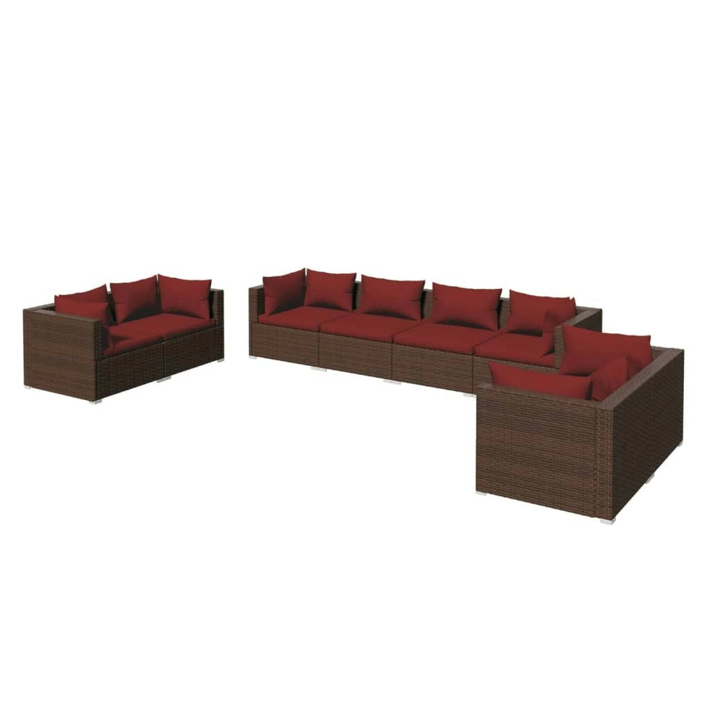 8 Piece Garden Lounge Set with Cushions Poly Rattan Brown 3102283