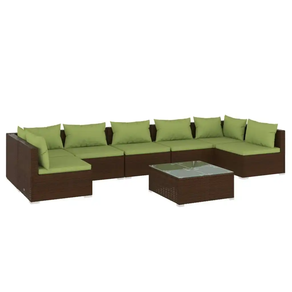 8 Piece Garden Lounge Set with Cushions Poly Rattan Brown 3101900