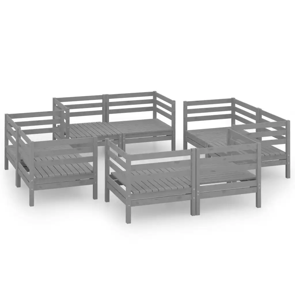 8 Piece Garden Lounge Set Grey Solid Pinewood 3082429