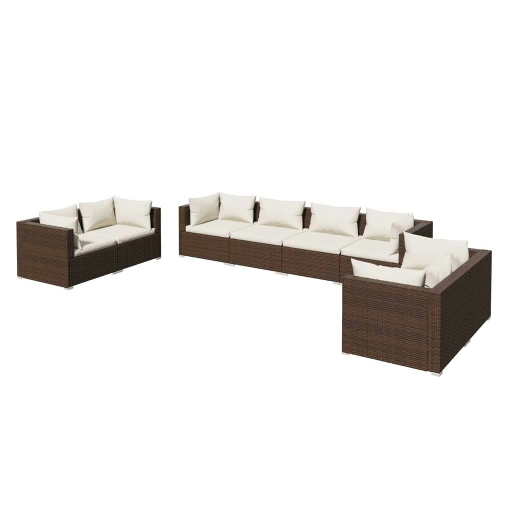 8 Piece Garden Lounge Set with Cushions Poly Rattan Brown 3102282