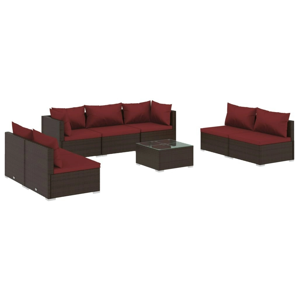 8 Piece Garden Lounge Set with Cushions Poly Rattan Brown 3102243