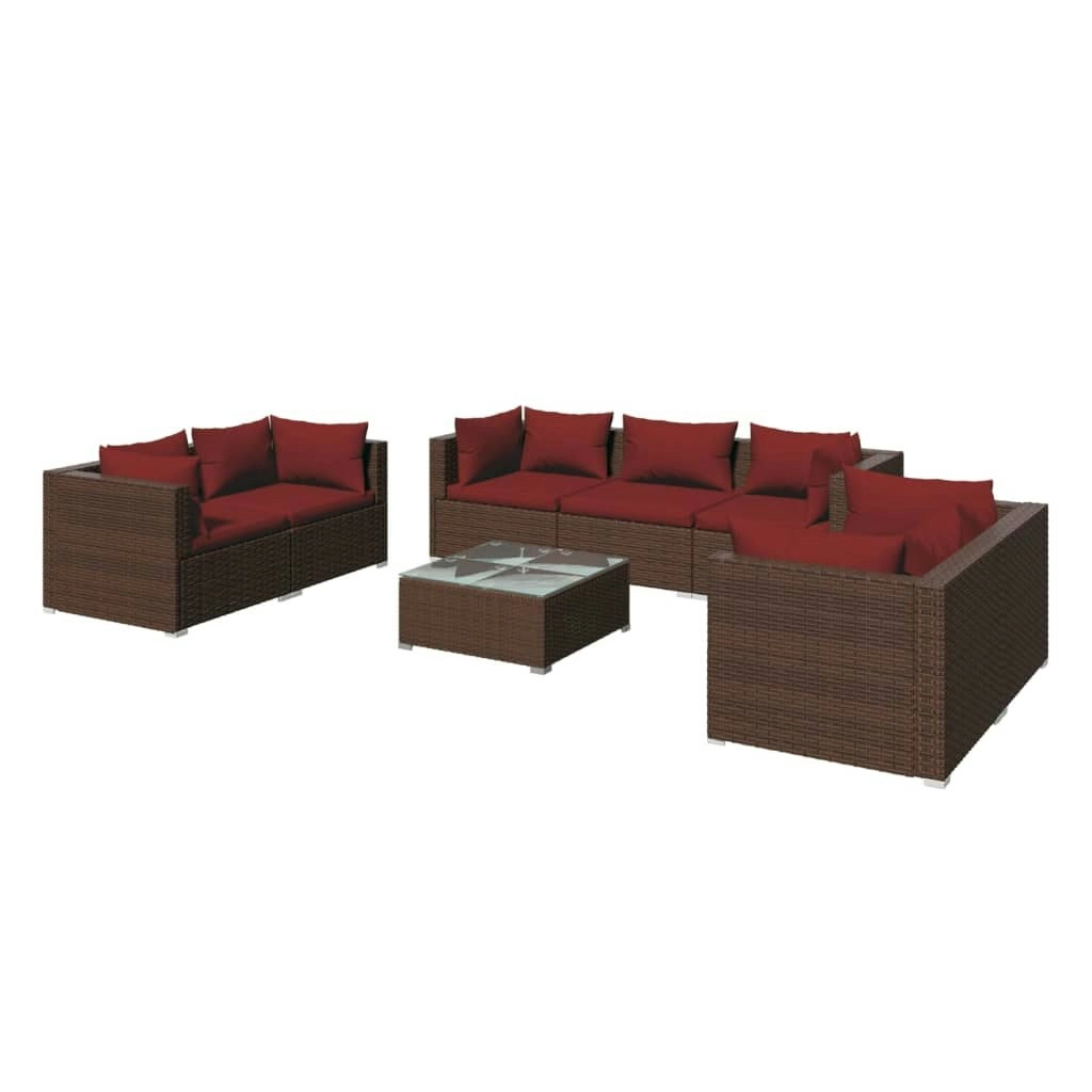 8 Piece Garden Lounge Set with Cushions Poly Rattan Brown 3102275