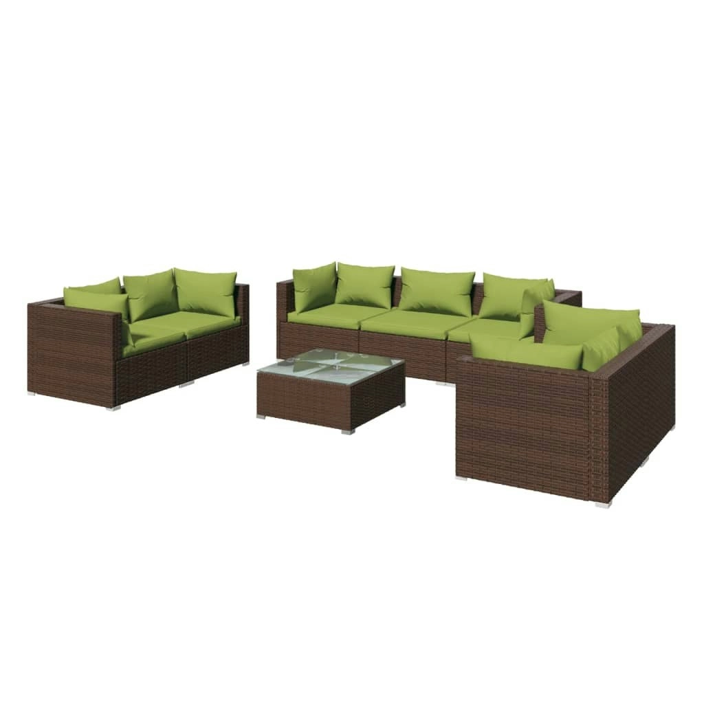 8 Piece Garden Lounge Set with Cushions Poly Rattan Brown 3102276