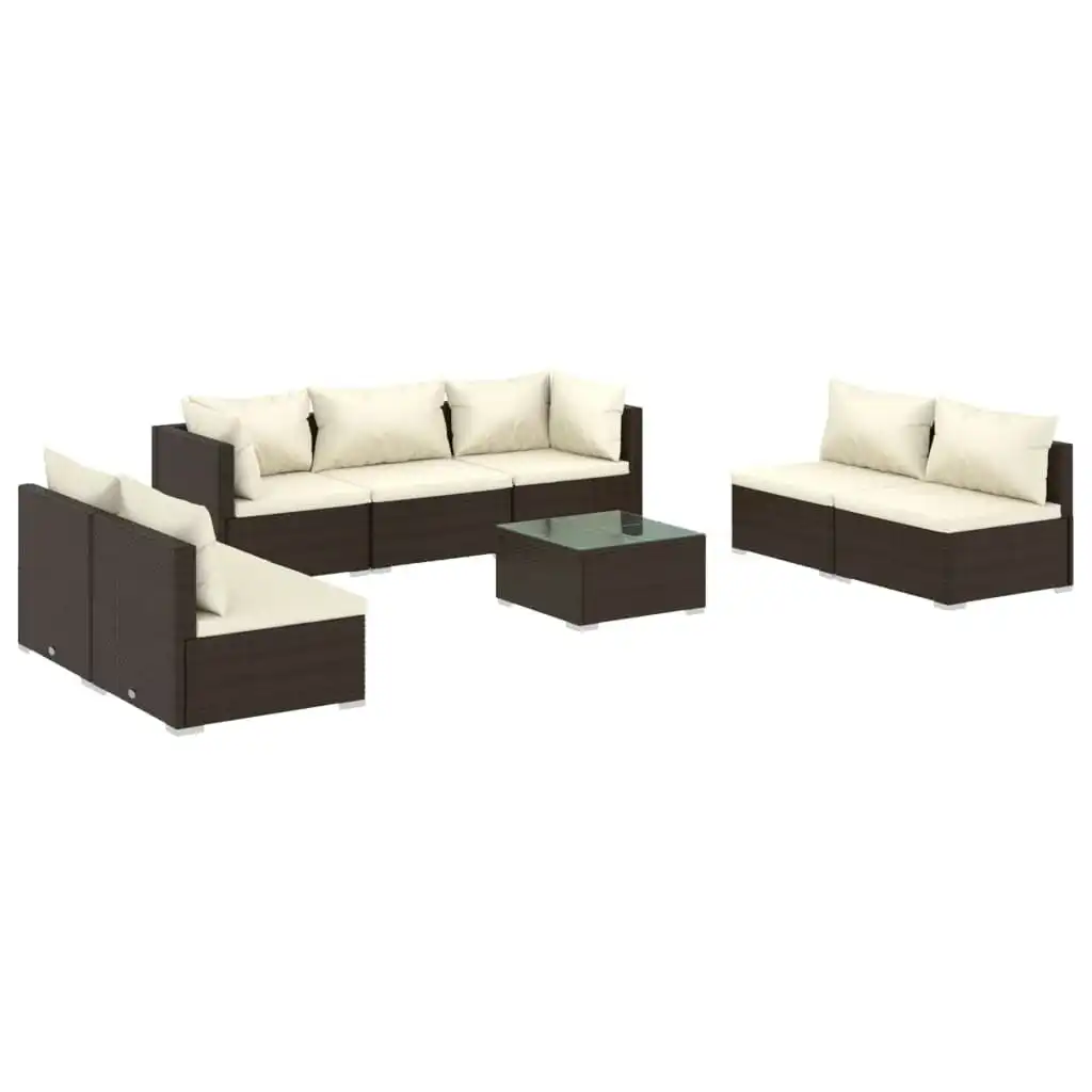 8 Piece Garden Lounge Set with Cushions Poly Rattan Brown 3102242