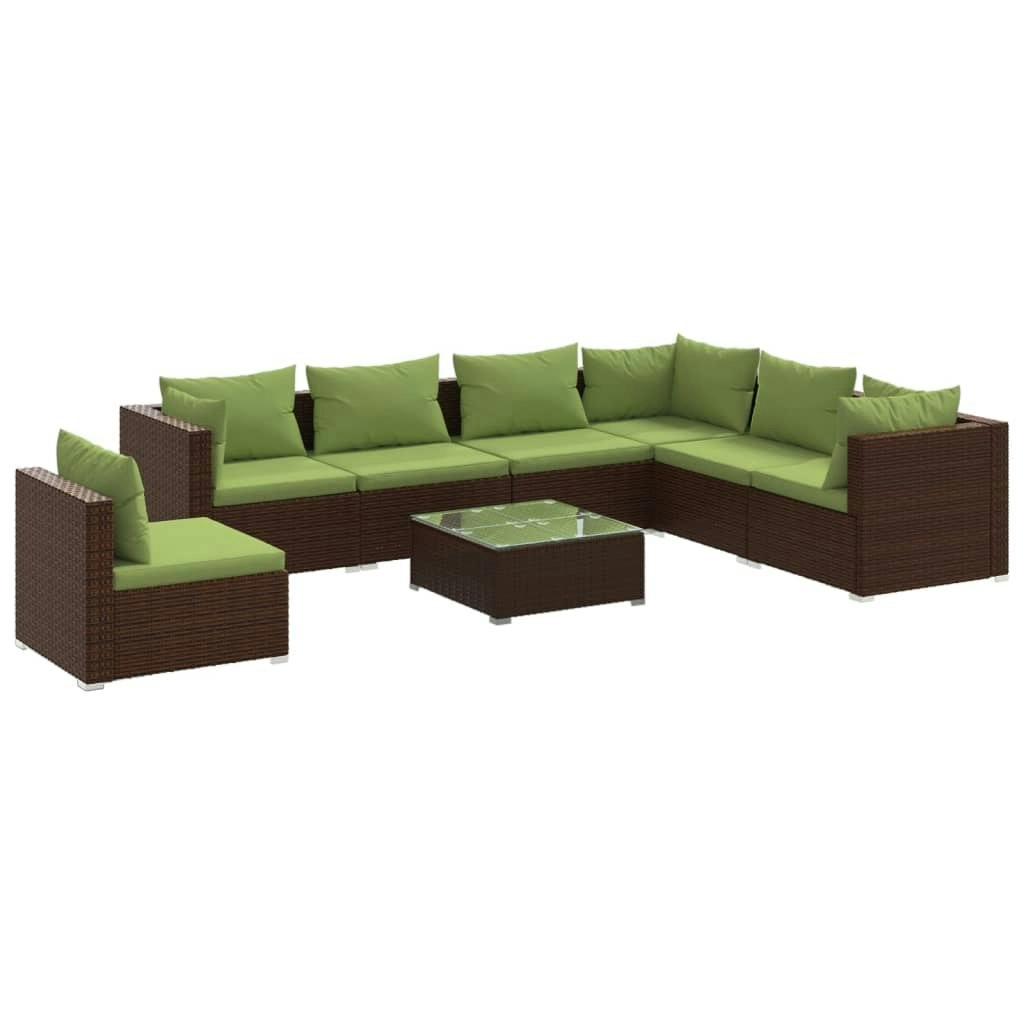 8 Piece Garden Lounge Set with Cushions Poly Rattan Brown 3102364