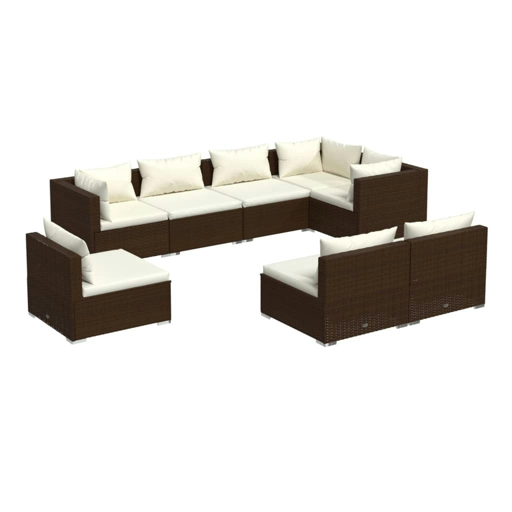 8 Piece Garden Lounge Set with Cushions Poly Rattan Brown 3102546