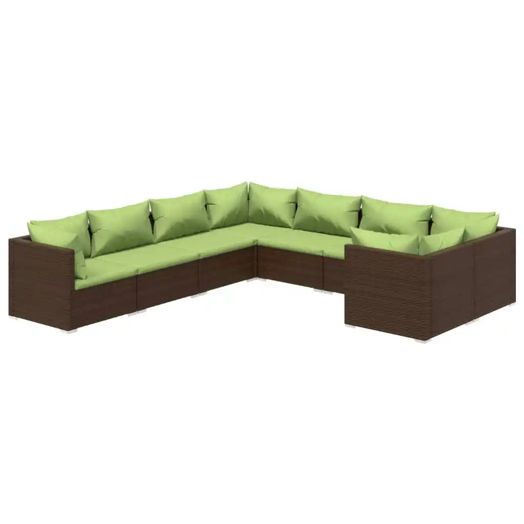 8 Piece Garden Lounge Set with Cushions Poly Rattan Brown 3102756