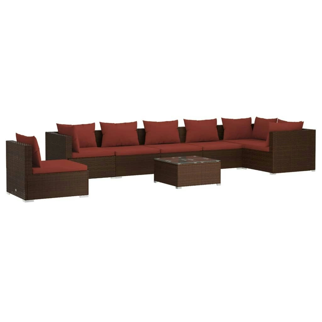 8 Piece Garden Lounge Set with Cushions Poly Rattan Brown 3102347