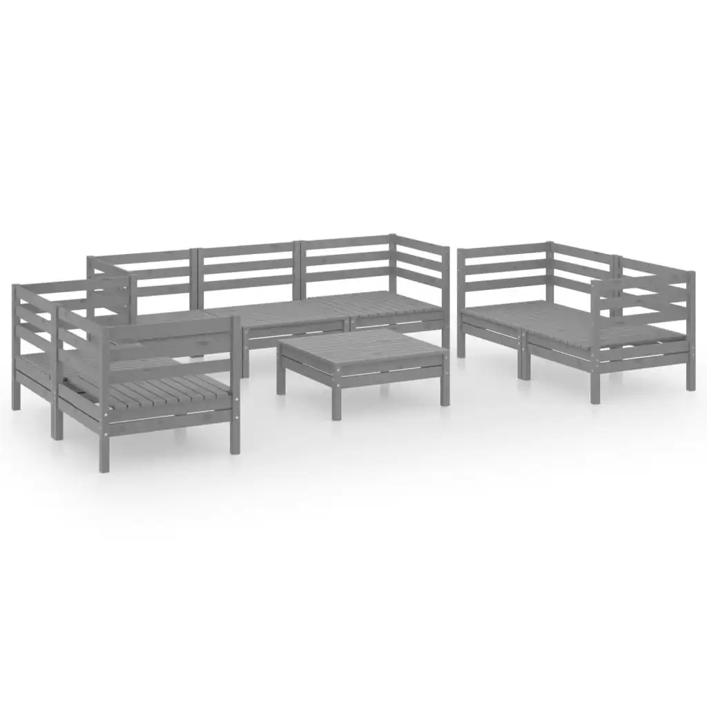 8 Piece Garden Lounge Set Grey Solid Pinewood 3082599