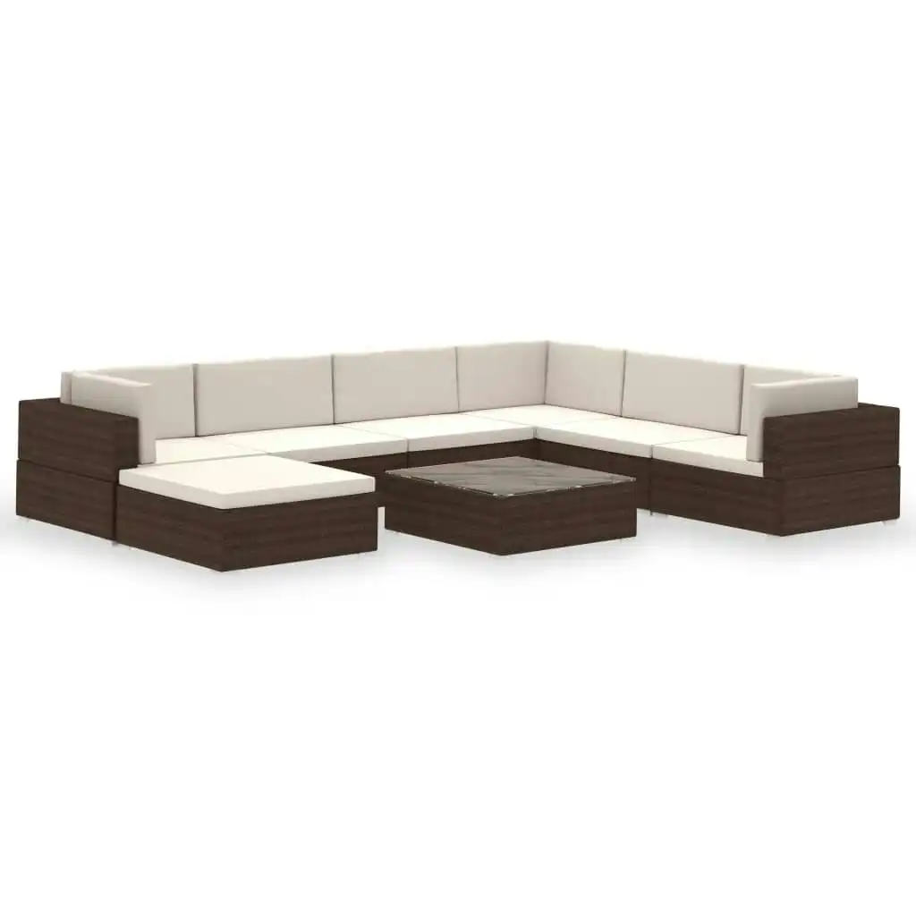 8 Piece Garden Lounge Set with Cushions Poly Rattan Brown 41260