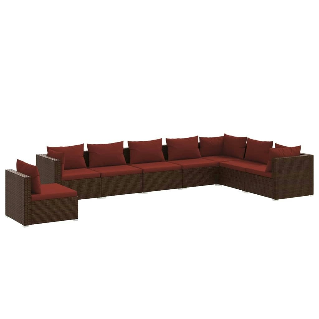 8 Piece Garden Lounge Set with Cushions Poly Rattan Brown 3102371