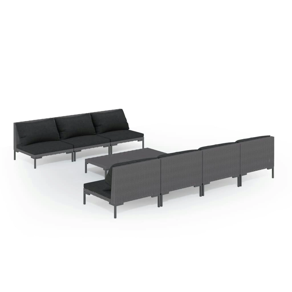 8 Piece Garden Lounge Set with Cushions Poly Rattan Dark Grey 3099796