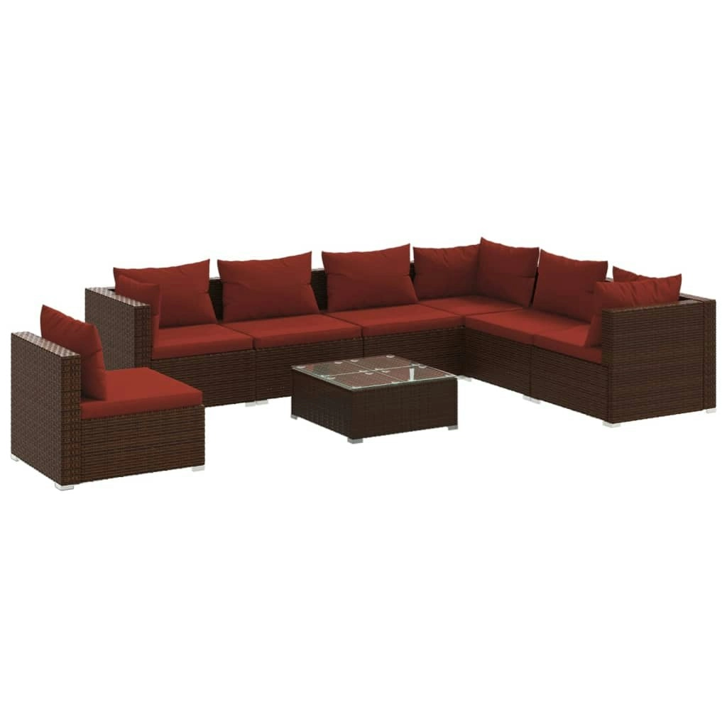 8 Piece Garden Lounge Set with Cushions Poly Rattan Brown 3102363