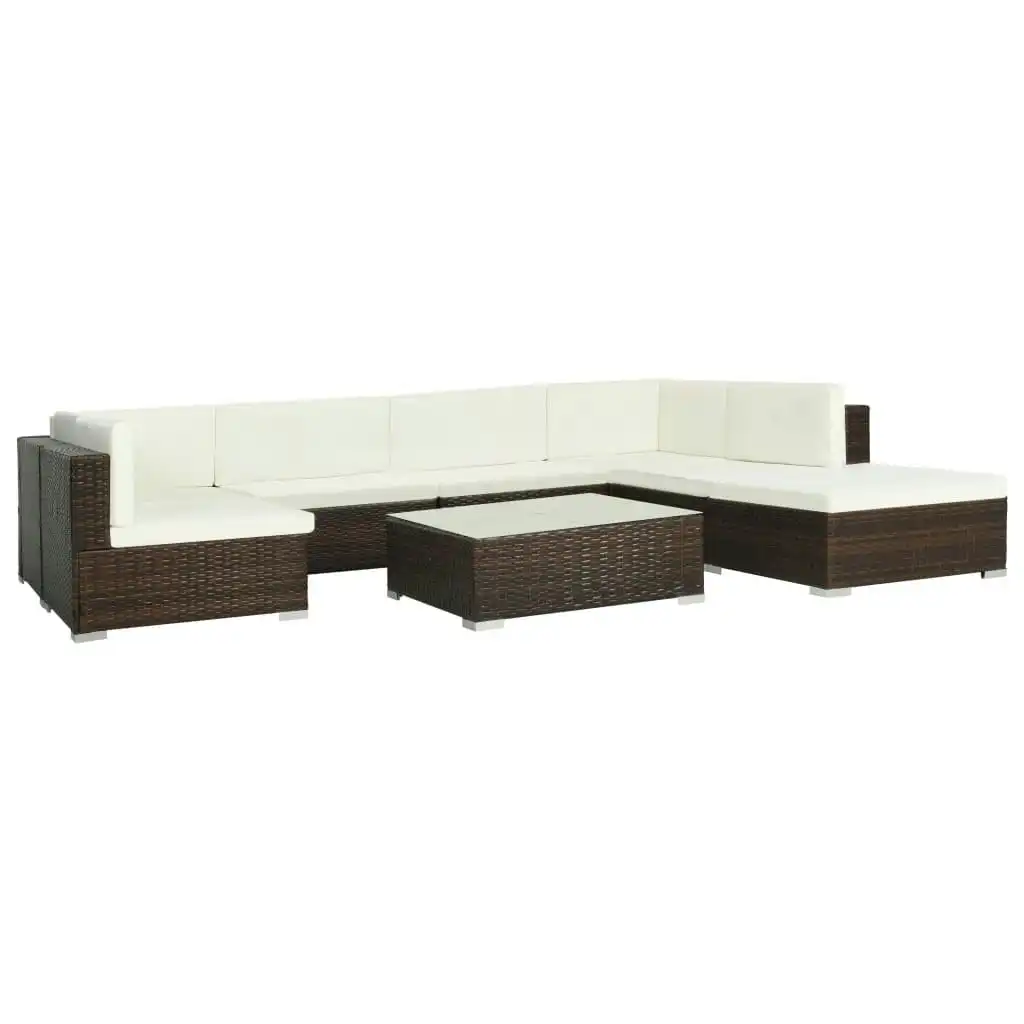 8 Piece Garden Lounge Set with Cushions Poly Rattan Brown 44609